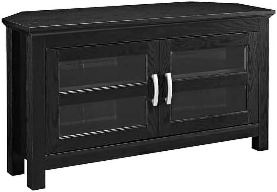 RUNFAYBIU 2 Door Cabinet Corner Wood TV Stand for TV's up to 48" Living Room   Screen Living Room  Entertainment Center  44 Inch  Black