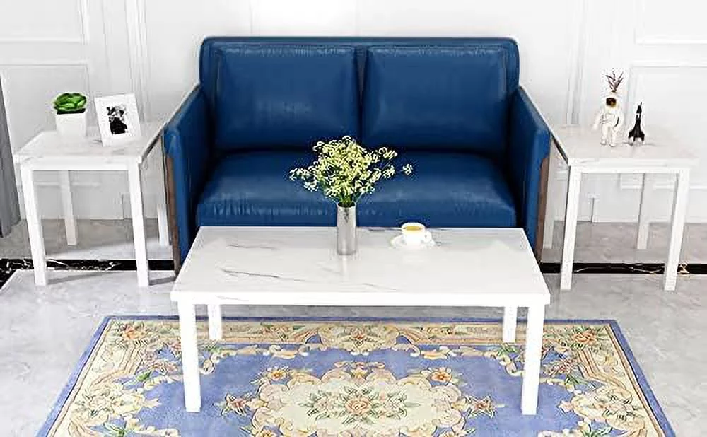 Living Room 3-Piece Set With Marble-Looking Top-Includes Coffee 2 End Tables, 42.1