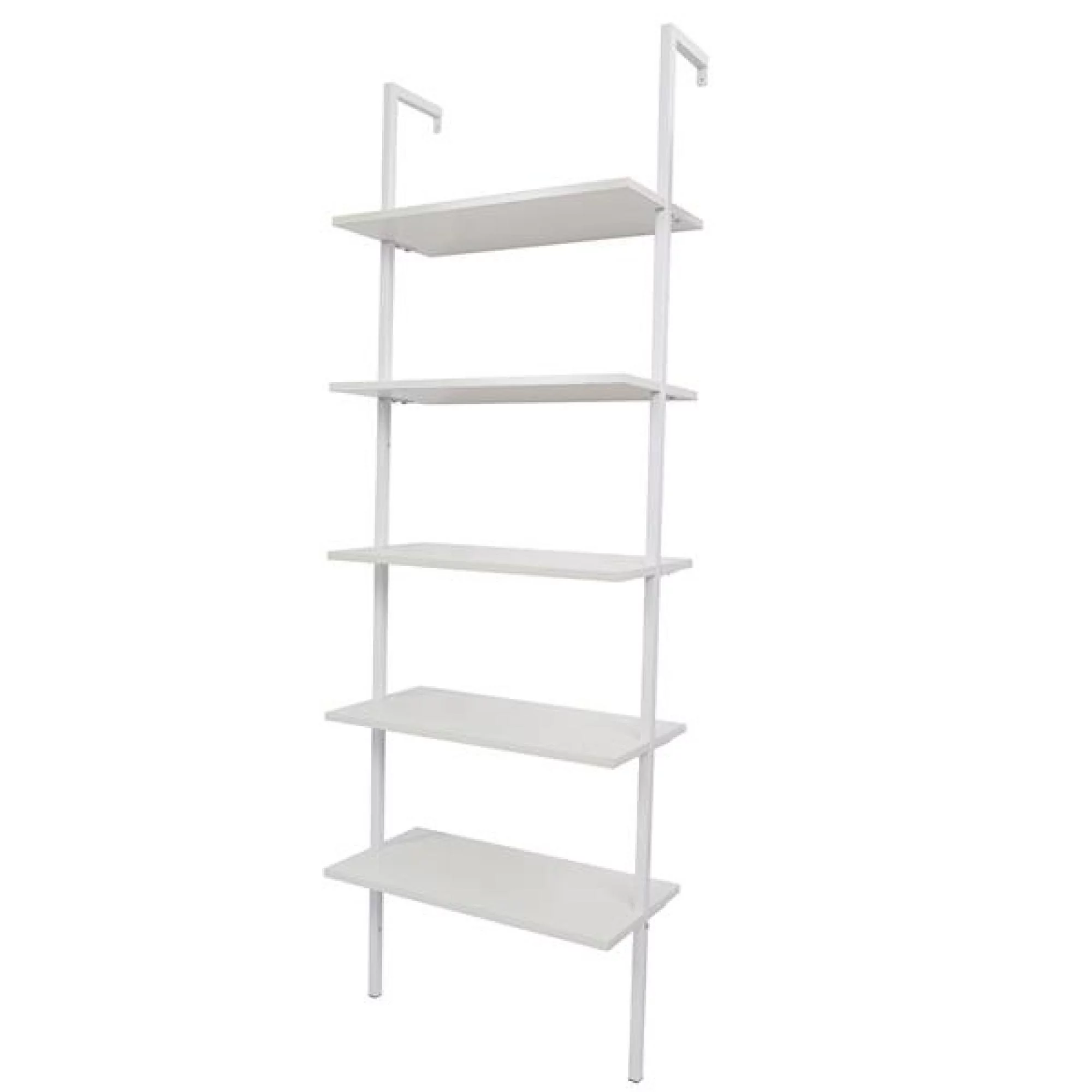5 Tier Wood Ladder Bookcase Metal Frame, Industrial Ladder Shelf Wood Shelving