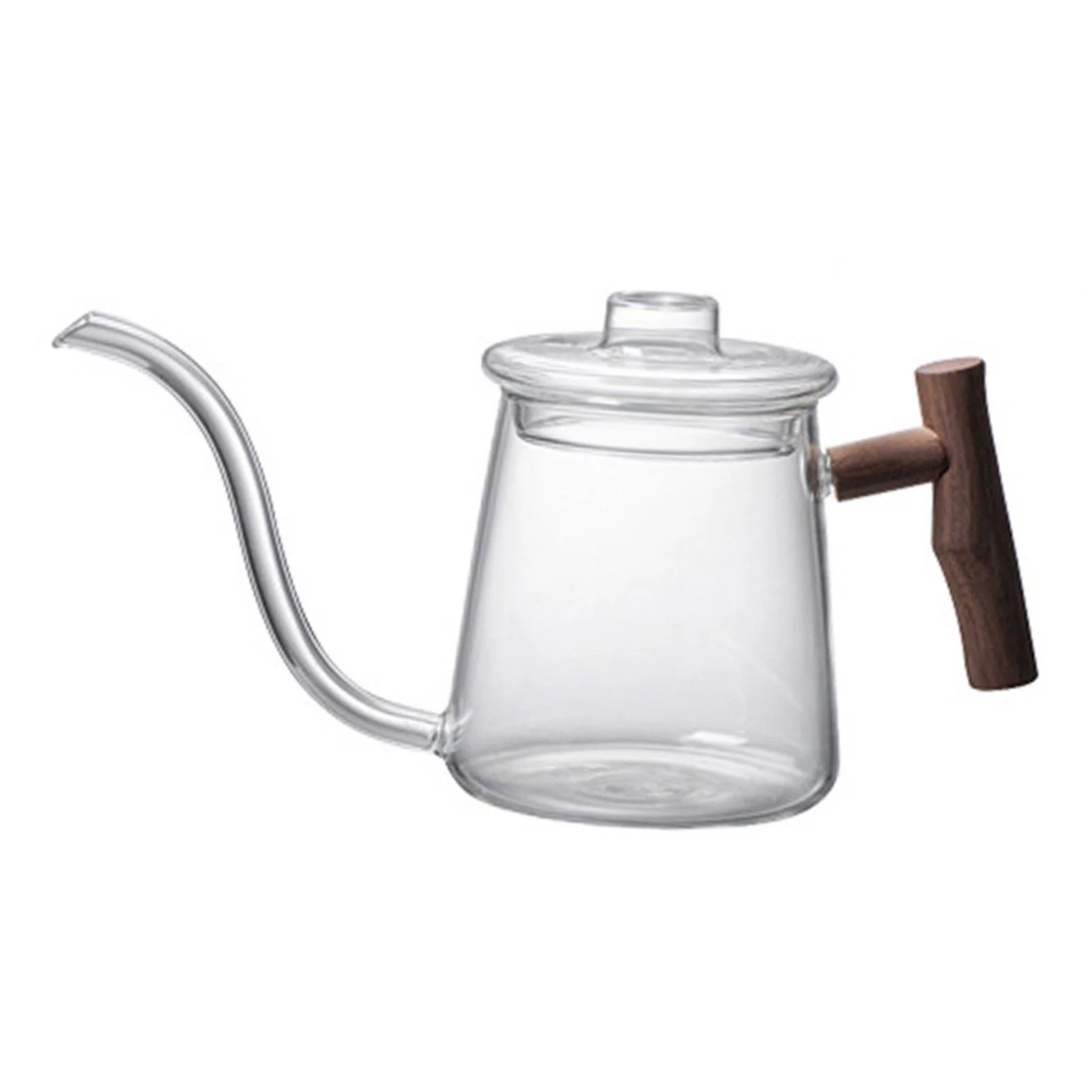 High Borosilicate Glass Gooseneck Kettle Wooden Handle Fast Heating Stovetop Tea 480ML