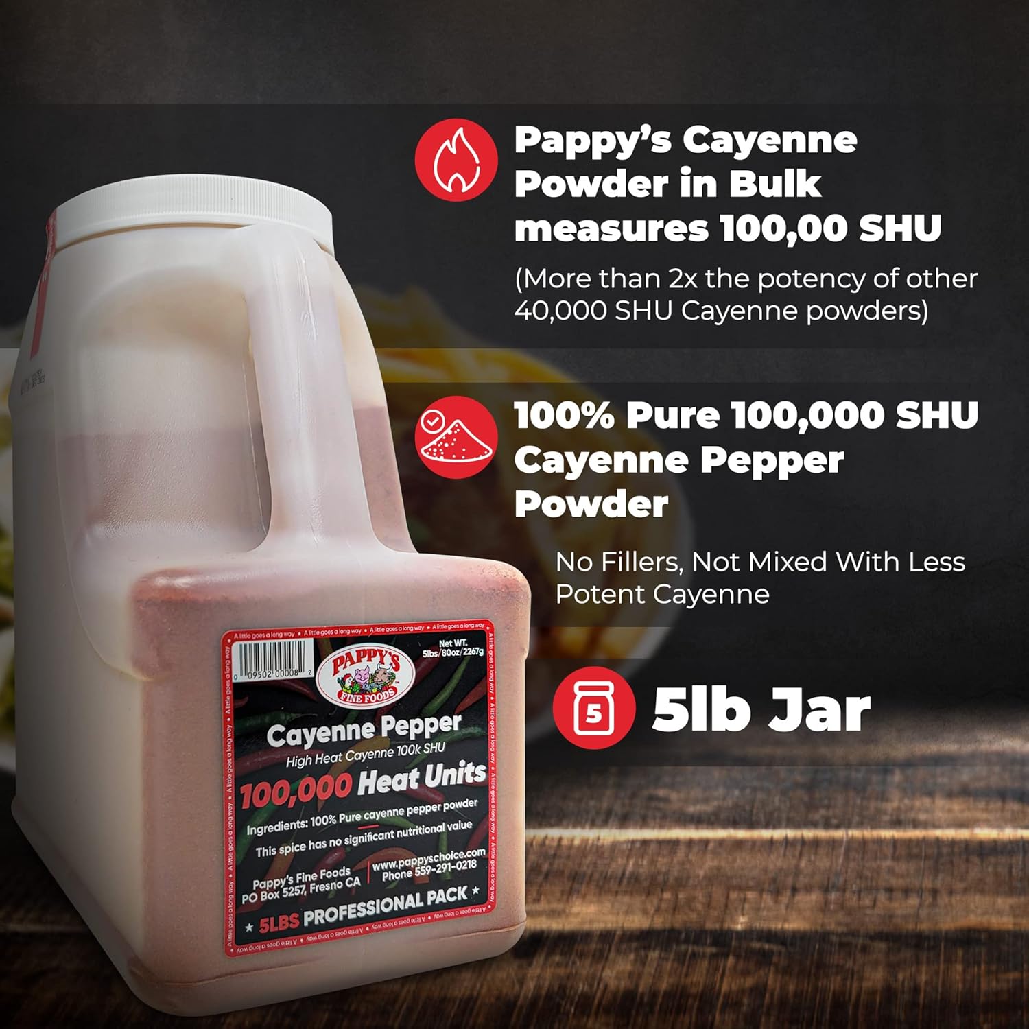 Cayenne Pepper Powder Bulk – 100,000 Heat Units - 5lb Jar.