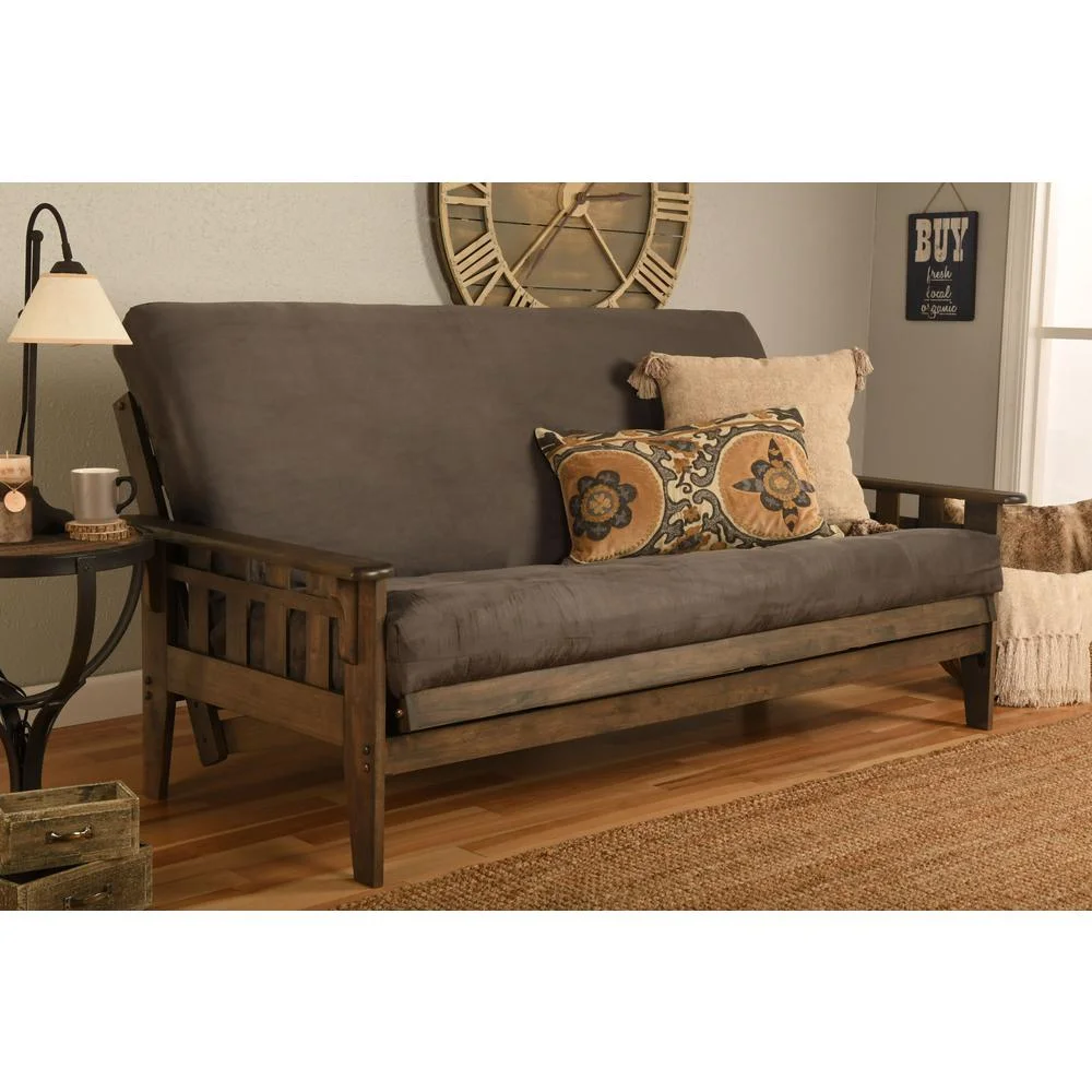 Kodiak Furniture Tucson Frame with Suede Fabric Mattress in Gray/Walnut