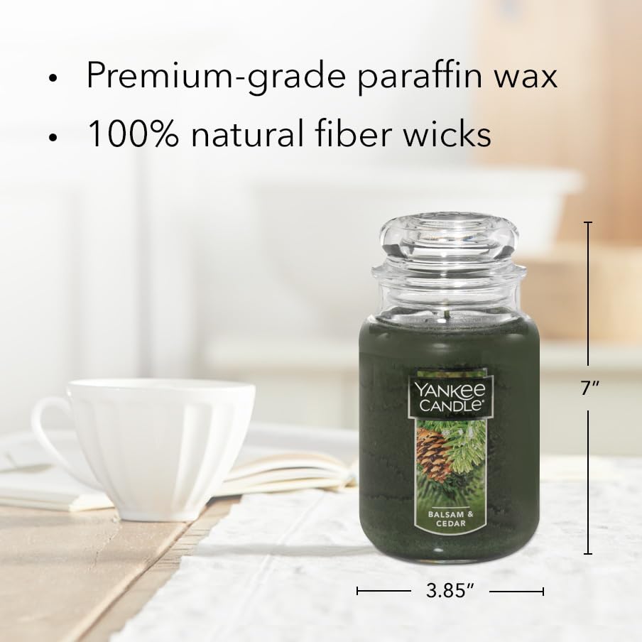 Yankee Candle Balsam & Cedar, Holiday Scented Candle, 22oz Large Jar with up to 150 Hour Burn Time, Giftable