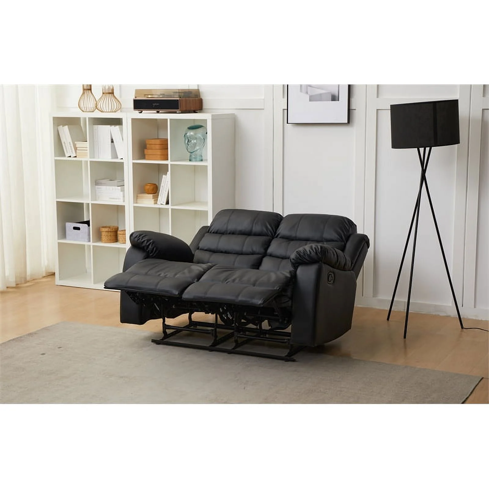 Kingway Furniture Eston Faux Leather Living Room Loveseat in Black