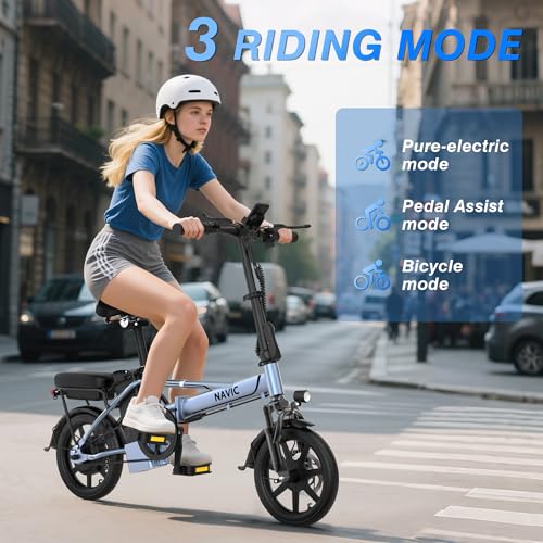 NAVIC Electric Bike for Adults, 14'' Adults Electric Bicycles, Peak 750W Folding Ebike with 499.2/749Wh Removable Battery, Max Speed 22mph, 40Miles Long Range, Electric Commuter Mini Ebike