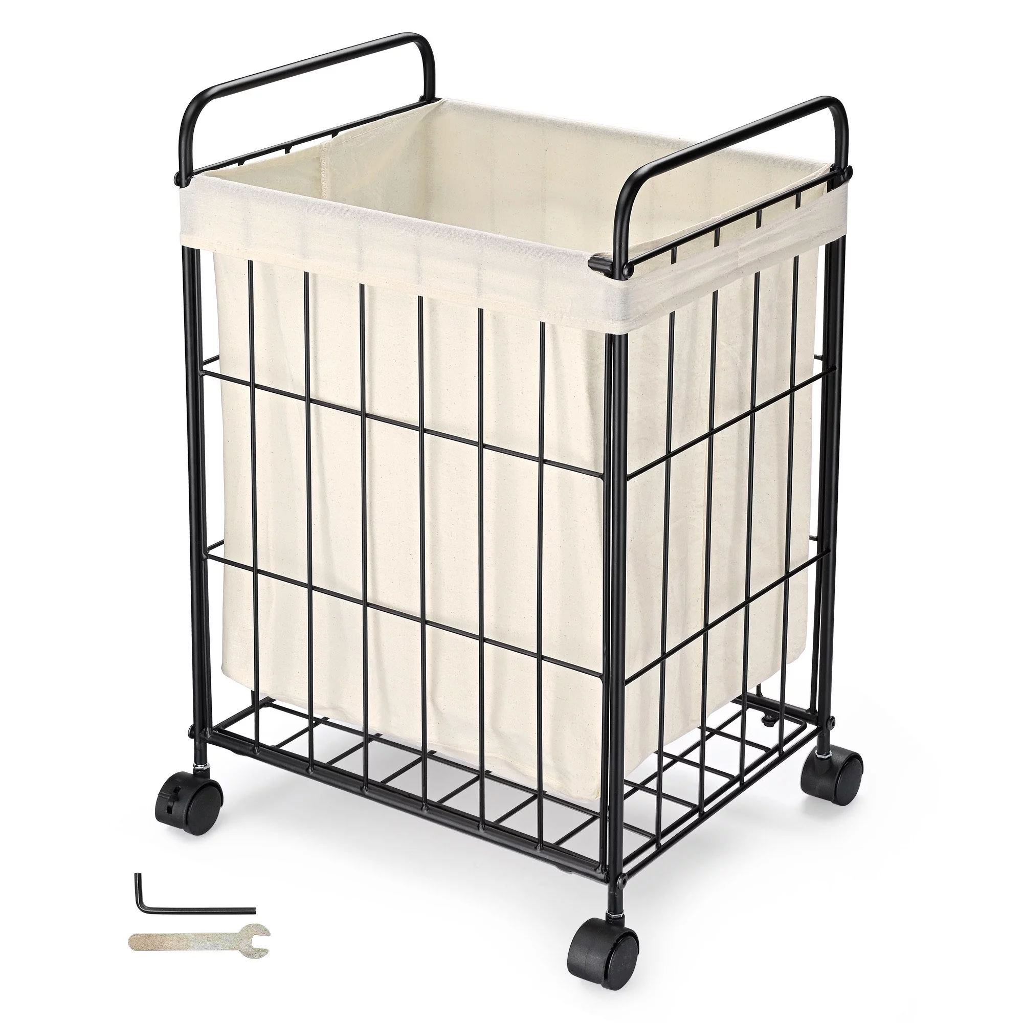 Aquaterior Laundry Hamper with Wheels Clothes Storage Bin Rolling Cart Black Metal for Small Space
