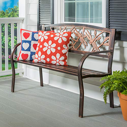 Evergreen Garden Sunflower Garden Bench Outdoors & Indoors | Cast Iron Metal Patio Bench | Outdoor Seating Furniture | Seats for Park, Porch, Deck, Yard