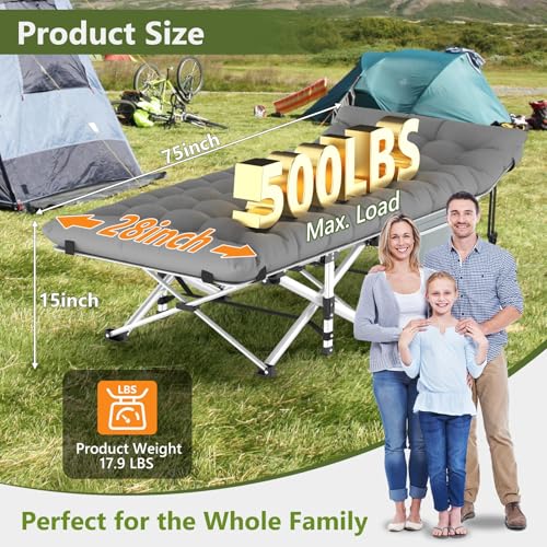 Slendor Folding Camping Cot Black, Sleeping Cot for Adults with Carry Bag, Mattress, 1200D Layer Oxford Portable Camp Bed Cot Bed for Guest Travel Office Beach