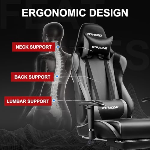 GTRACING Gaming Chair with Footrest, Ergonomic Computer Game Desk Chair, Recline Gaming Chair Seat Height Adjustment, Swivel Rocker with Headrest and Lumbar (Blue)