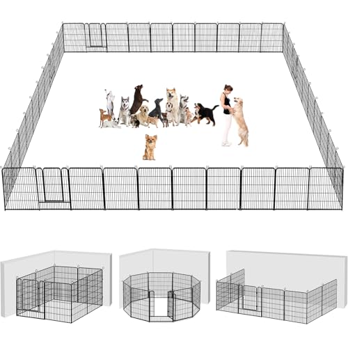 Dog Playpen, 32inch 10 Panels Outdoor Dog Fence Indoor Dog Pen Anti-Rust Pet Puppy Pen Dog Exercise Pen with Lock for Medium Small Dogs, Portable Pet Fence for Yard RV Camping
