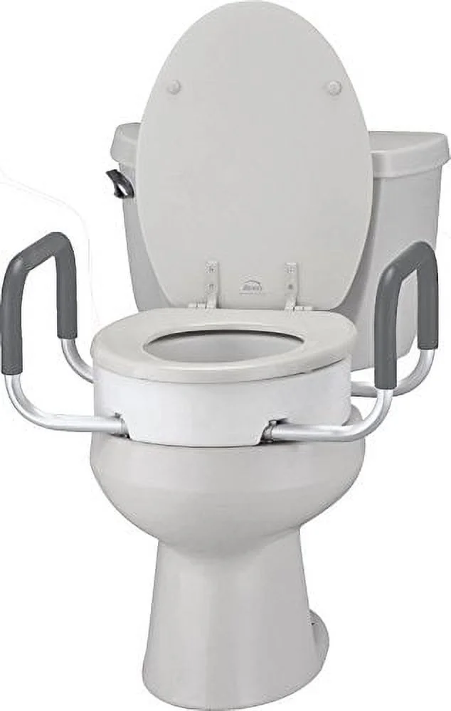 NOVA Medical Products Toilet Seat Riser with Arms, Elongated, White, 3.8 Pound