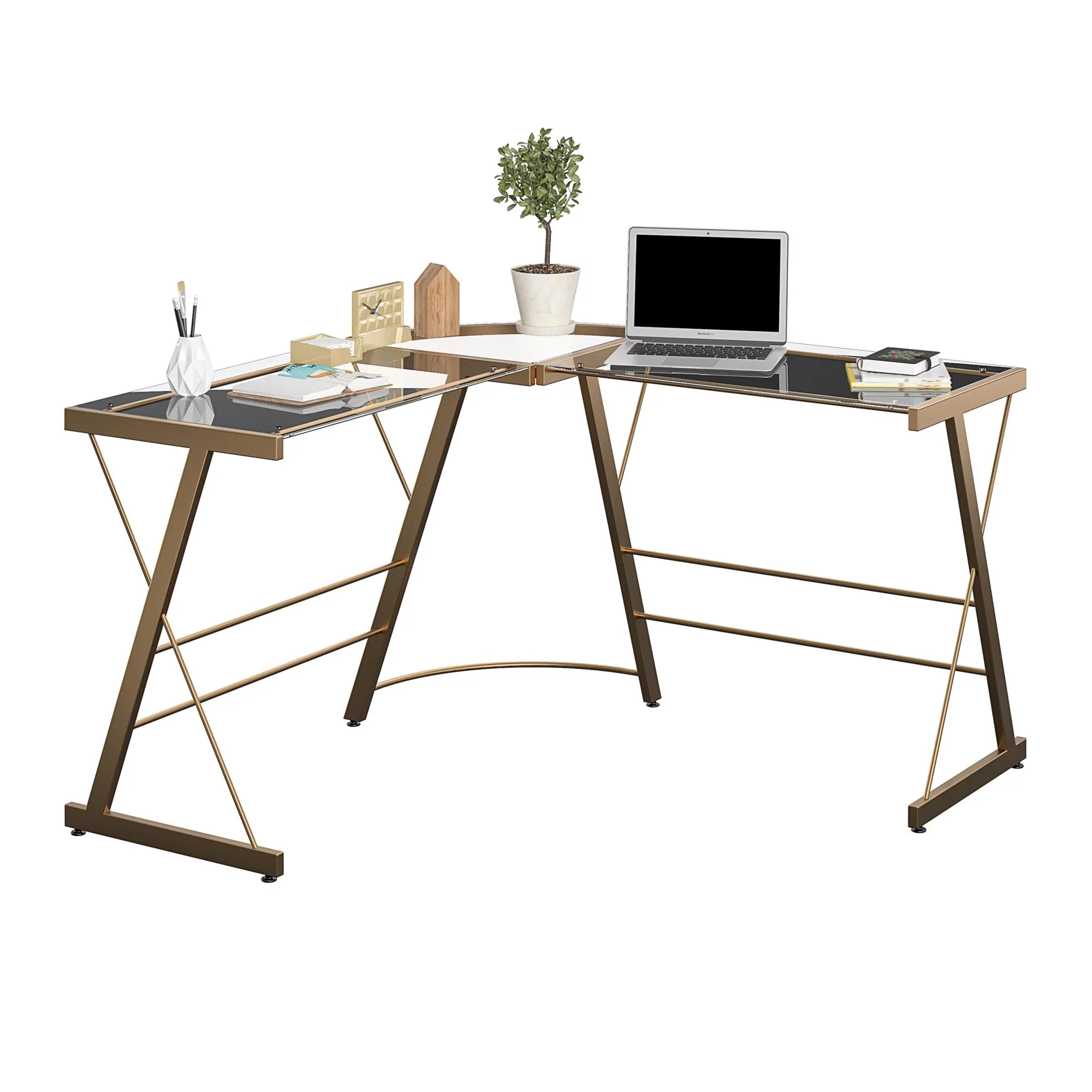Ameriwood Home Odin Glass L-Shaped Computer Desk in Gold