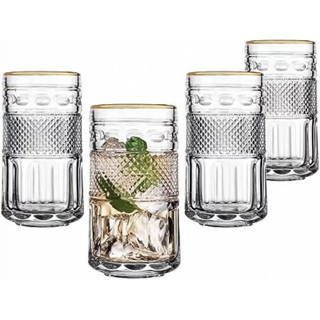 Godinger 27583 12 oz Juniper Gold Rim Highball Beverage Glass Cup