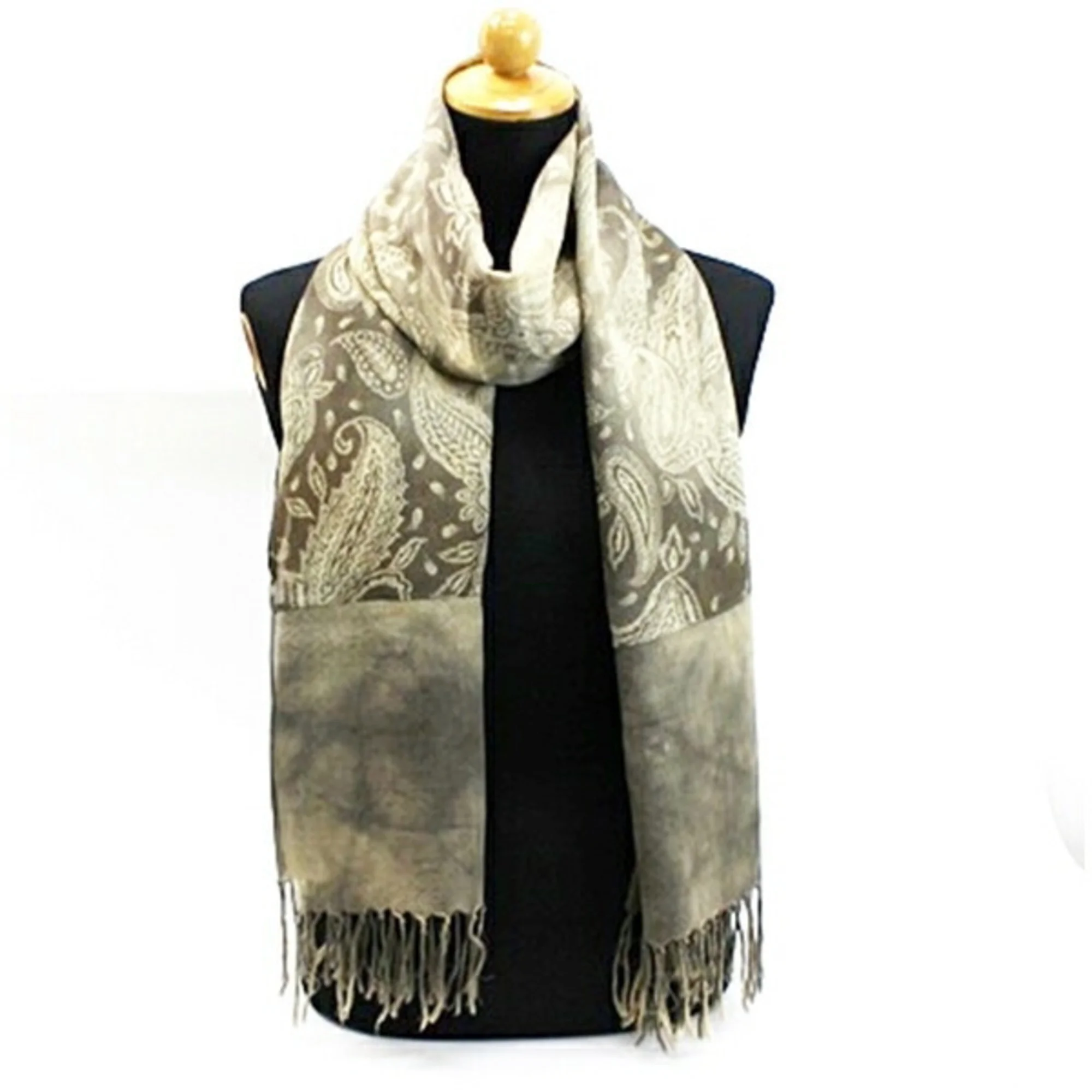 Pre-Owned Giorgio Armani Large Scarf Muffler Shawl Gray Paisley Pattern Wool x Silk GIORGIO ARMANI Women's Men's (Good)