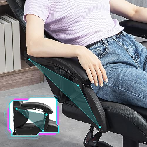 Massage Gaming Chair w/Footrest, Ergonomic High Back PC Chair w/Headrest and Lumbar, PU Swivel Home Desk Office Chair, Black