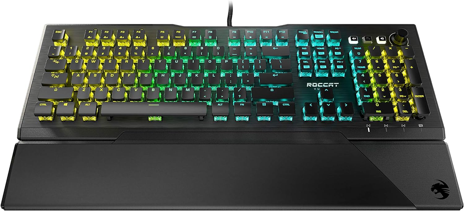 ROCCAT Vulcan Pro Linear Optical PC Gaming Keyboard, Titan Switch Full Size with Per Key AIMO RGB Lighting, Anodized Aluminum Top Plate and Detachable Palm/Wrist Rest, Low Profile, Black
