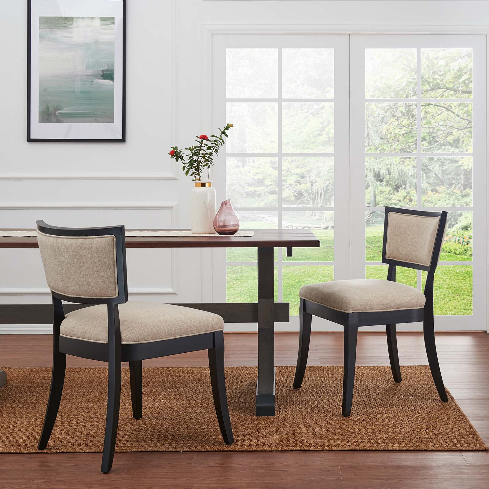 Modway Pristine Upholstered Fabric Dining Chairs - Set of 2 in Beige