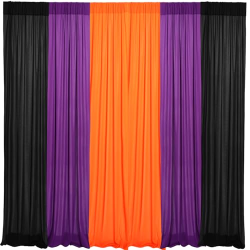6 Pcs Halloween Party Decoration, 2.6 x 8 ft Black Orange Purple Curtains, Fabric Cloth Photography Background with Bag, for Wall Doors Halloween Birthday Party Favors Supplies Indoor Outdoor