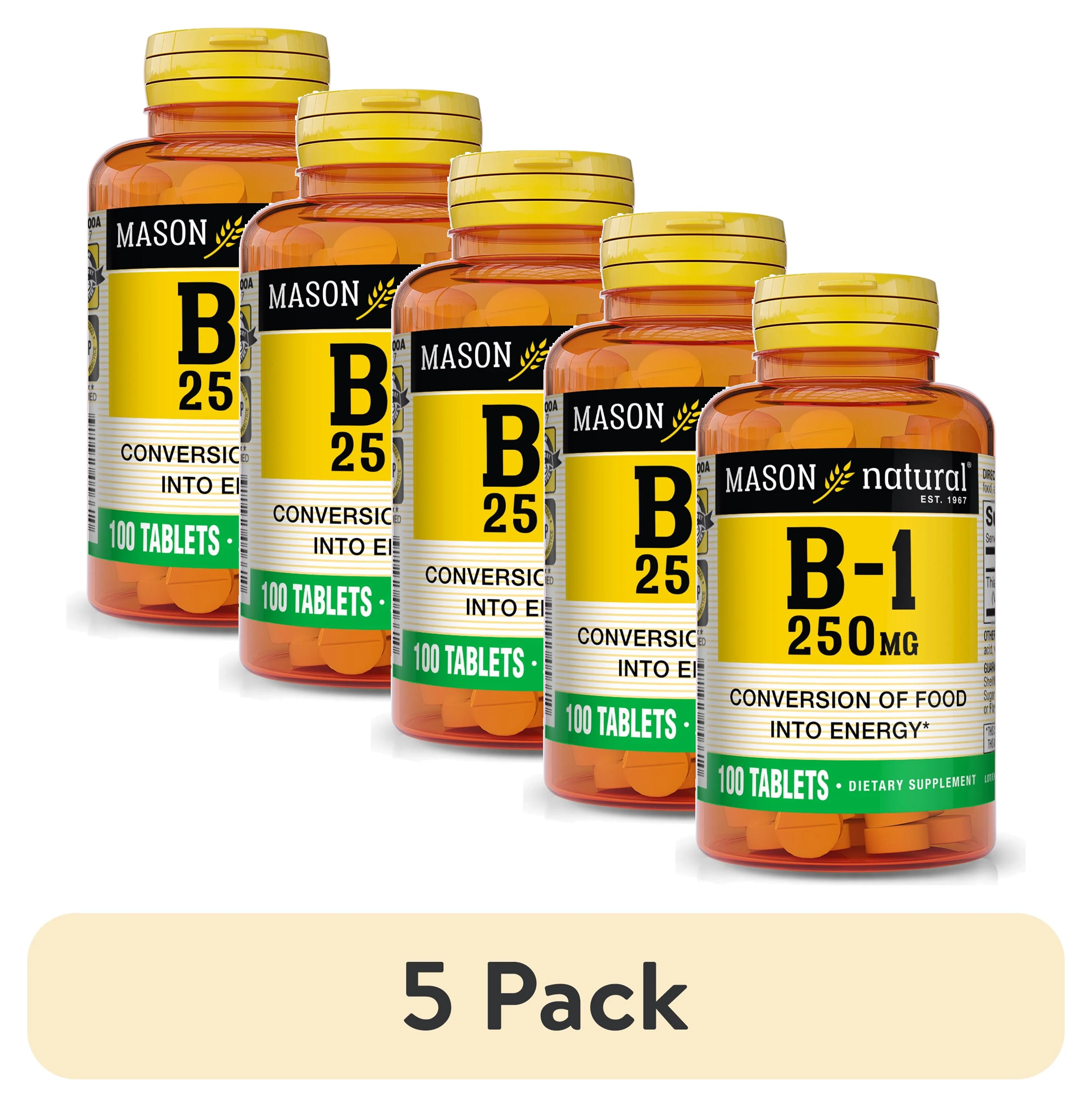 (5 pack) Mason Natural Vitamin B1 (Thiamin) 250 mg, 100 Tablets