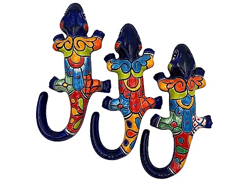 Talavera Pottery Iguana Mexican Pottery Wall Art Hand Painted Handmade Animal Sculpture Indoor Outdoor Folk Art Home Decor Length 12.25