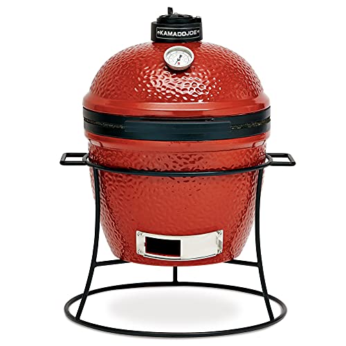 Kamado Joe Joe Jr 13.5-inch Portable Ceramic Charcoal Grill with Grill Stand, Stainless Steel Cooking Grate, Heat Deflectors and Ash Tool in Red, Model KJ13RH