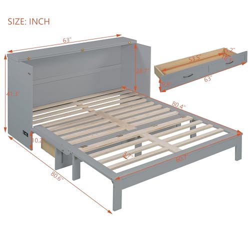 Harper & Bright Designs Queen Size Murphy Bed Cabinet Wall Bed Chest with USB, Charging Station and Large Storage Drawer for Home Office (White)