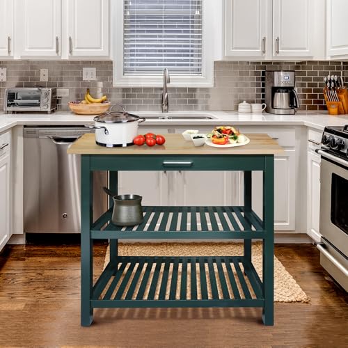 Casual Home Kitchen Island with Solid American Hardwood Top, Natural/White, 40