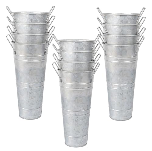 Galvanized Metal Vases for Flowers,Galvanized Flower Bucket,Metal Flower Vase with Handles for Home Decor and Wedding Table Centerpiece Decorations (Silver,10'' Height,Set of 8)