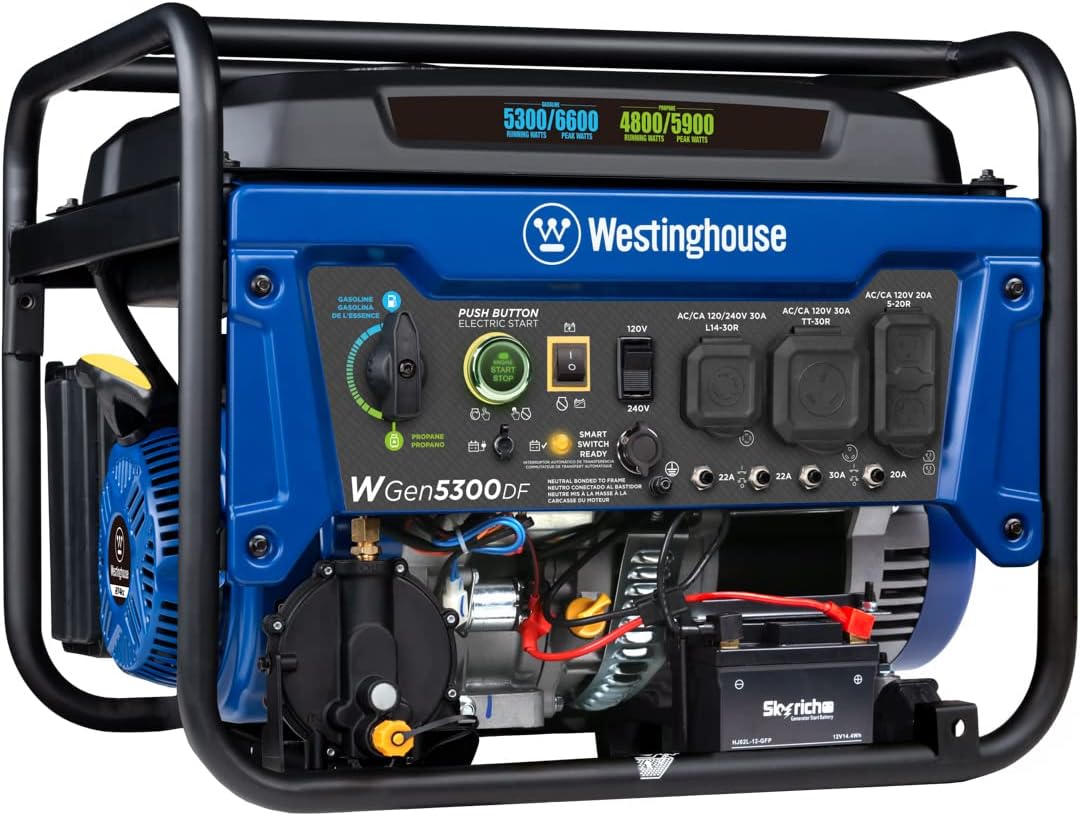 Westinghouse Outdoor Power Equipment WGen7500 Portable Generator with Remote Electric Start 7500 Rated Watts & 9500 Peak Watts, Gas Powered, CARB Compliant, Transfer Switch Ready