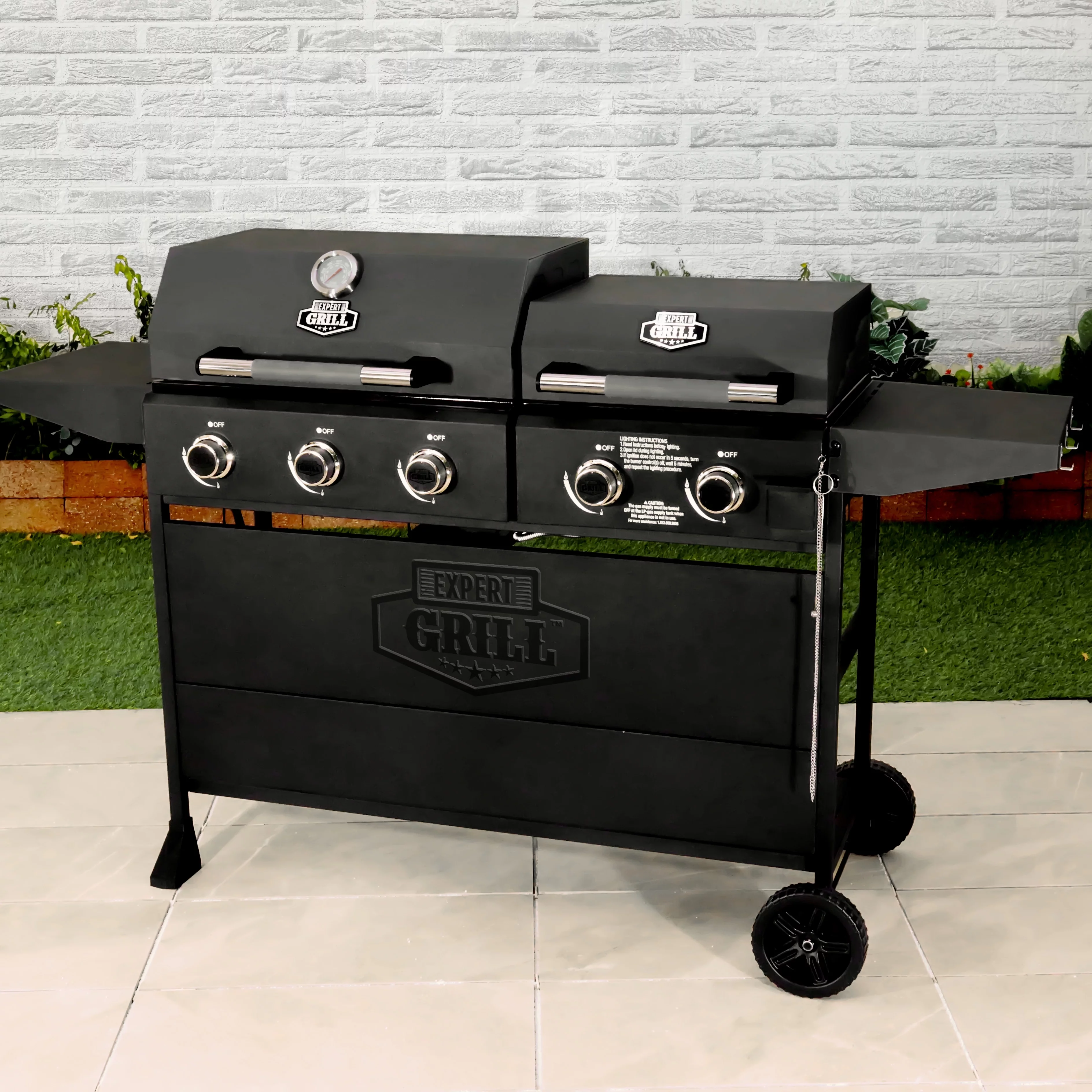 Expert Grill 5 Burner Combination Propane Gas Grill and Propane Griddle Grill, Black