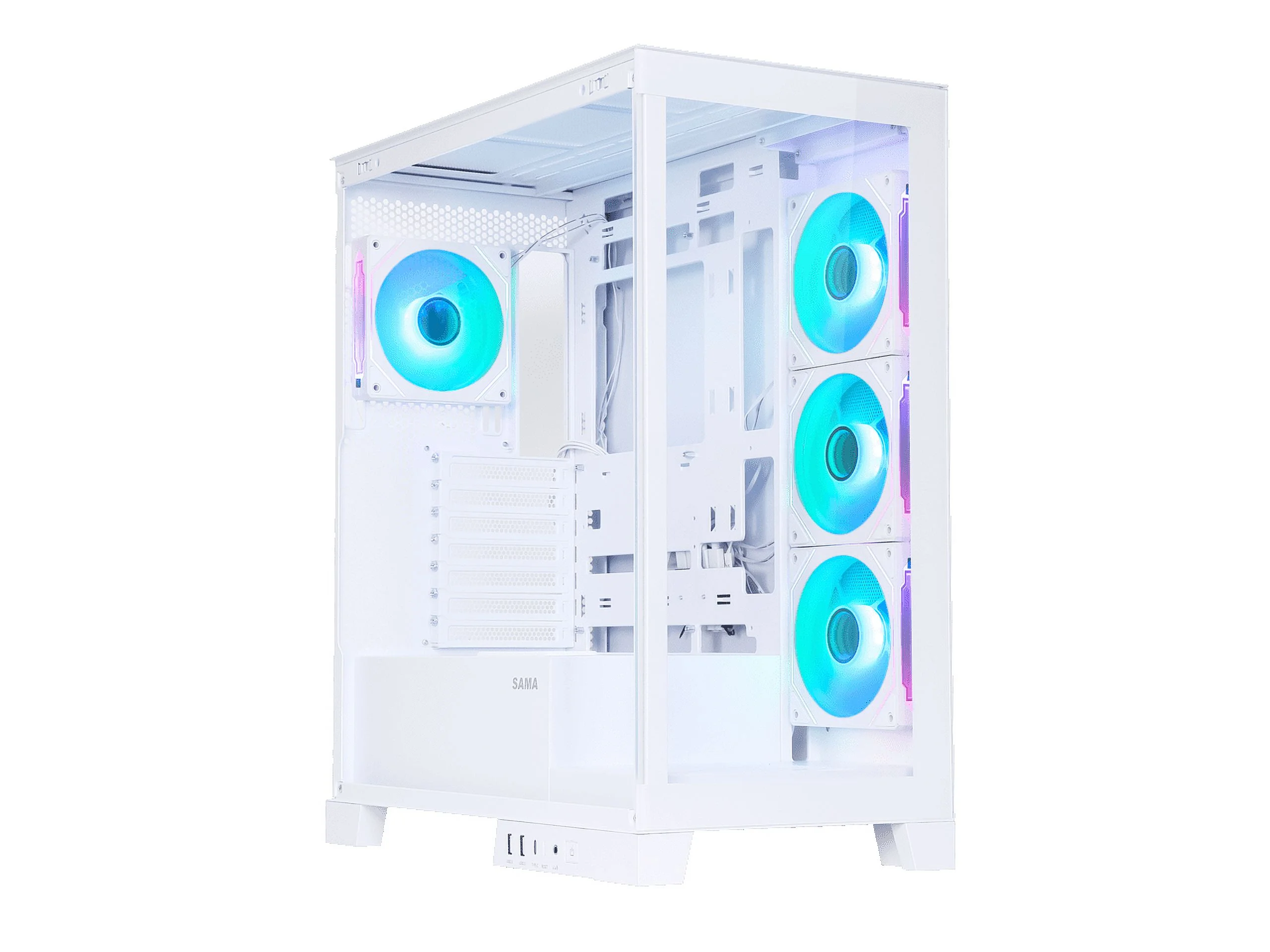 Sama Neview 2351 White Dual USB3.0 and Type C Tempered Glass ATX Mid Tower Gaming Computer Case w/ 4 x 120mm ARGB Fans (3 x MB Side, 1 x Rear) Pre-Installed