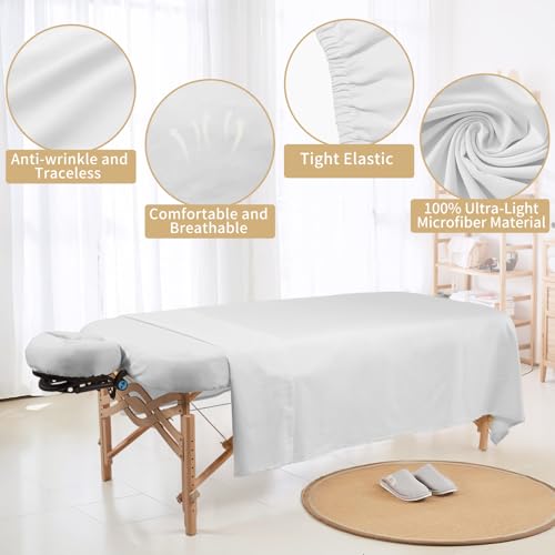4 Sets Premium Microfiber Massage Table Sheets Set 3 Piece Set Includes Massage Table Cover Fitted Sheet and Fitted Face Rest Cover, White