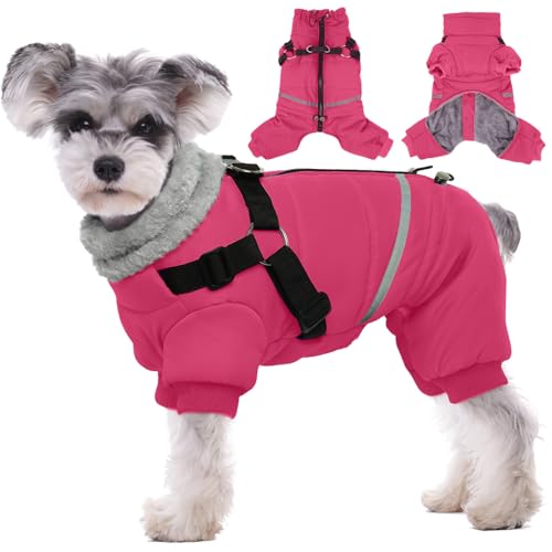 BRKURLEG Black Dog Coat with Harness, Dog Winter Jacket, Dogs Onesie Body Warm Jackets, Small Dogs Winter Coats Reflective Windproof Warm Cold Weather Coats, Pet Waterproof Jacket Hiking XL