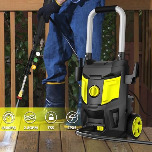 Electric Pressure Washer - 4500 PSI 2.8 GPM Electric Power Washer with 35FT Power Cord, 4 Different Nozzles, Soap Cannon for Car, Garden, Yard, House, Yellow