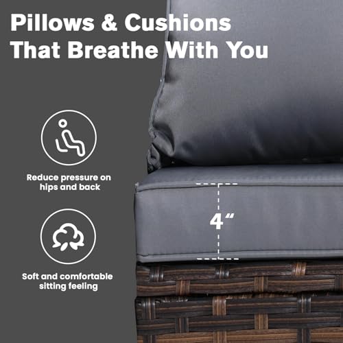 MELLCOM 4 Pieces Patio Furniture Set, Outdoor Wicker Chairs with Ottomans, All-Weather Patio Bistro Set with Water-Resistant Cushions and High Back for Garden, Backyard