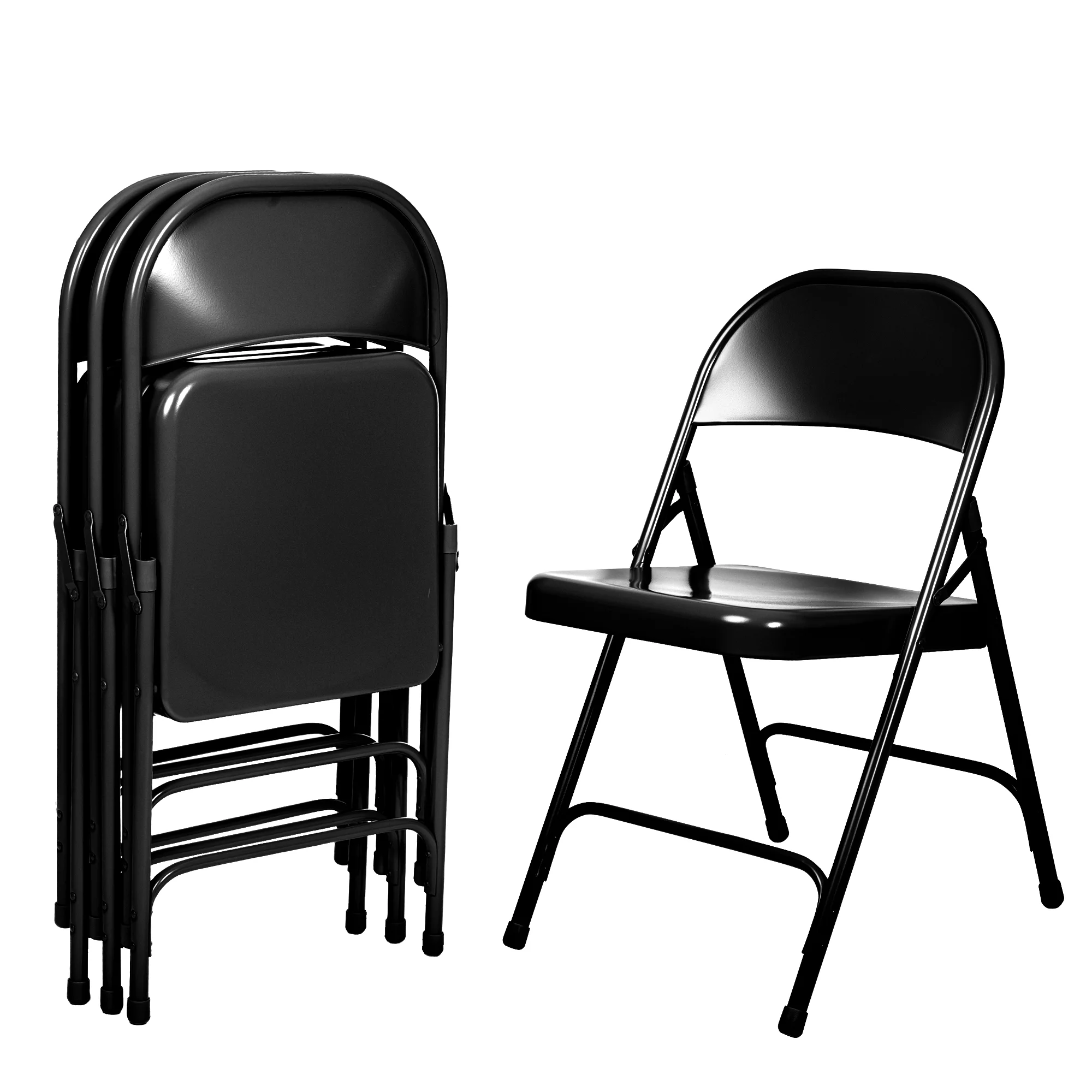 Hampden Furnishings Bernadine Collection Steel Round-Back Folding Chair, Black, Pack of 4