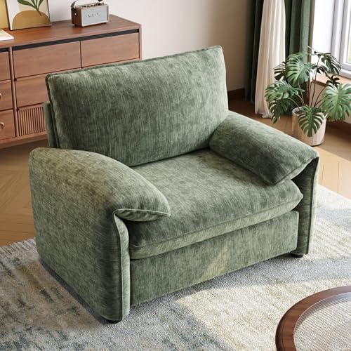 Oversized Accent Chair, 42 Inch Chenille Fabric Armchair, Comfy Single Sofa Chair with Padded Arms, Pocket Spring Cushion, Modern Reading Chair for Living Room, Bedroom, Green