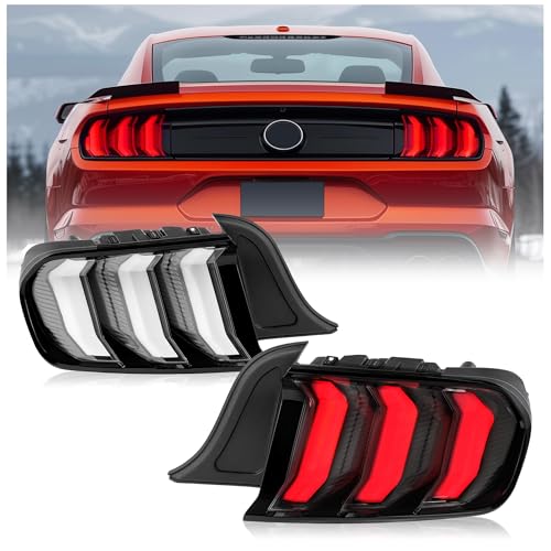 HECASA LED Tail Lights Assembly Compatible with 2015-2023 Ford Mustang Sequential Full LED Taillights Brake Lamp Driver & Passenger Side (Clear Lens+Black Housing)