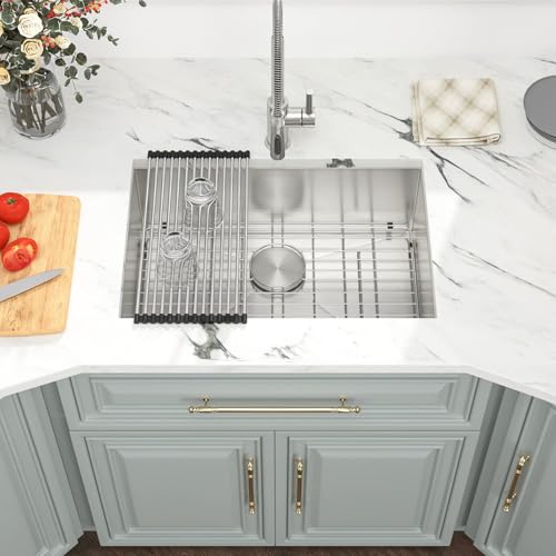 Kichae 12“ Deep Laundry Sink Undermount - 24 Inch Black Undermount Utility Sink Stainless Steel Single Bowl Under Counter Handmade Laundry Utility Room Basin