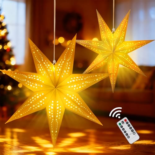 5Pcs Christmas Paper Snowflake Lanterns, Large Christmas Paper Star Lanterns with LED Lights White Beige Khaki Hanging Snowflake Lamps for Xmas Winter Frozen Wedding Birthday Holiday Party Decorations