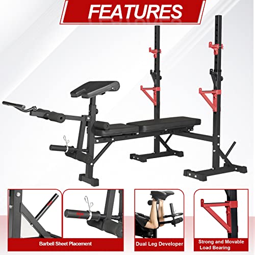 Weight Bench with Squat Rack,Bongkim Adjustable Bench,Multi-Purpose Foldable Bench & Barbell Rack Stand,Bench press 660Lbs