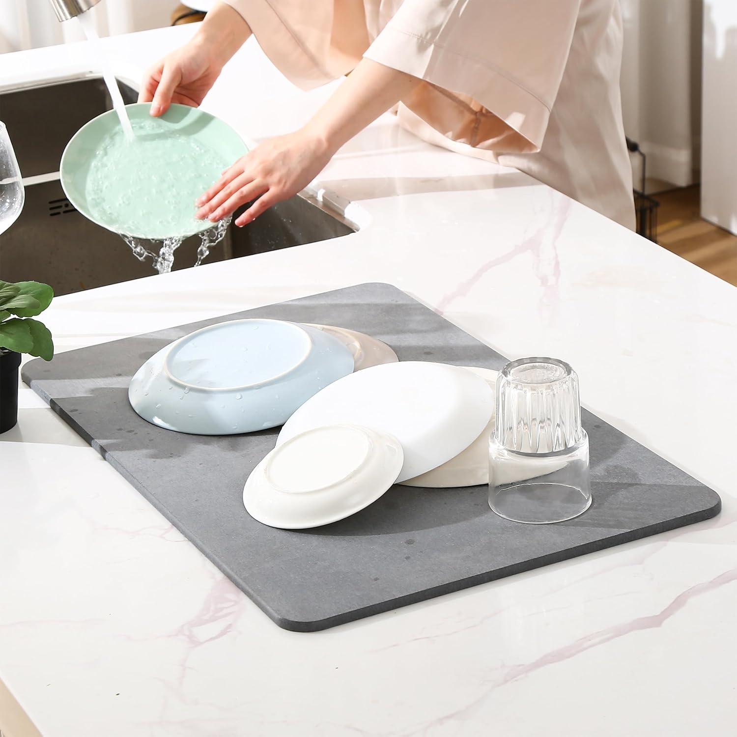 Luxurious diatomite stone bath mat, Super Absorbent Diatomaceous Earth bath stone mat - Non – Slip stone mat - Fast drying stone bath mats for Bathroom, Stone shower mat- (Gray 23.62 x 15.3)