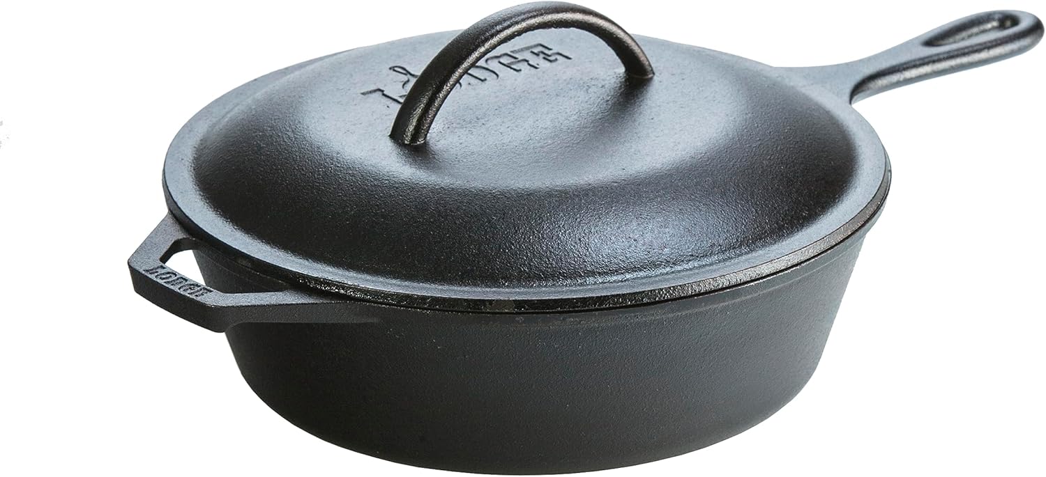 Lodge L8CFKPLT Cast Iron Covered Chicken Fryer, Pre-Seasoned, 3-Quart, Black