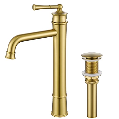 Vessel Sink Faucet Polished Chrome Tall Bathroom Faucet Deck Mount Single Handle One Hole Lavatory Vanity Tap with Pop Up Drain Assembly Bathroom Sink Faucet for Mixer Bowl(L2302-CP)