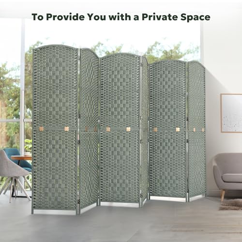 JOSTYLE Folding Privacy Room Divider, 4 Panel Screen Divider 6 ft. Tall Freestanding Extra Wide Rattan Room Partition Wall Separation Dividers, Grey