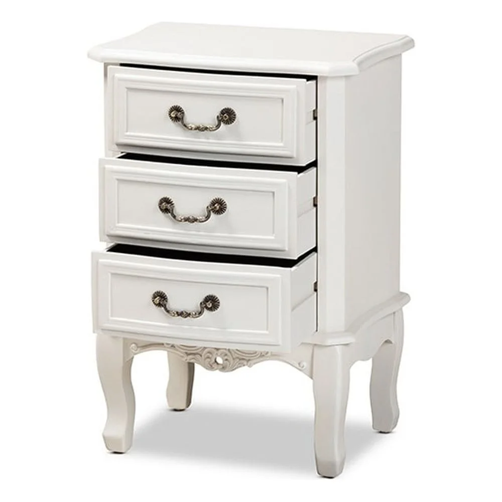 Gabrielle Traditional French Country Provincial White-Finished 3-Drawer Wood Nightstand