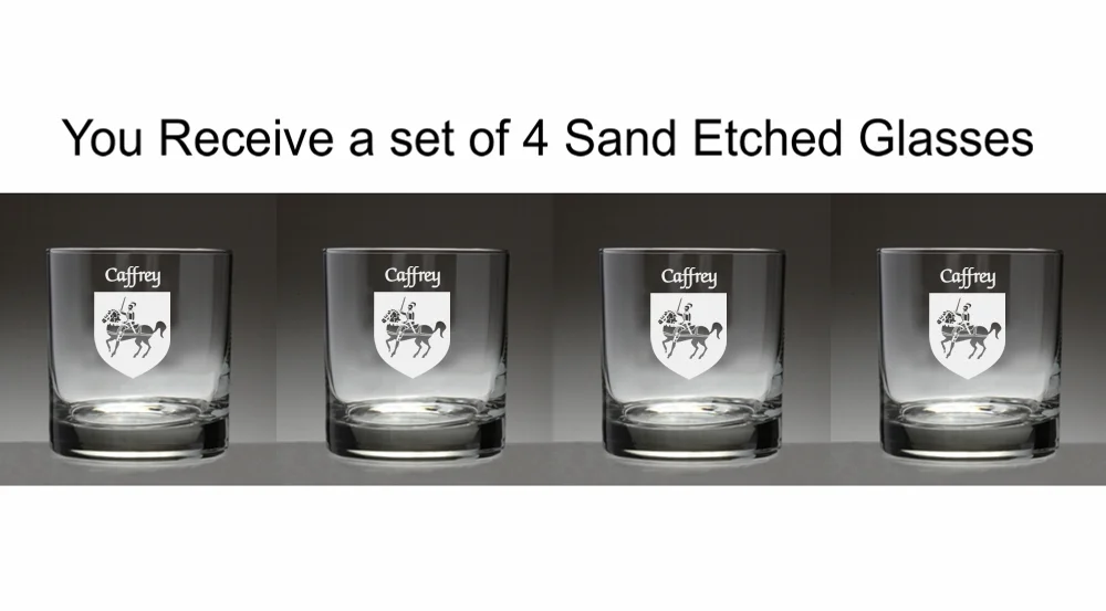 Caffrey Irish Coat of Arms Tumbler Glasses - Set of 4 (Sand Etched)