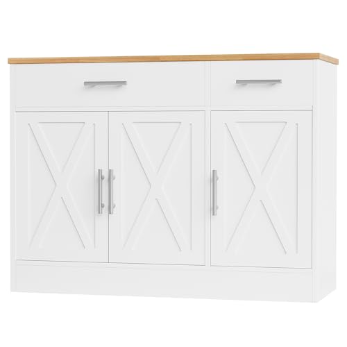 Shintenchi Modern Farmhouse Sideboard Buffet Cabinet with Storage with 3 Doors,42