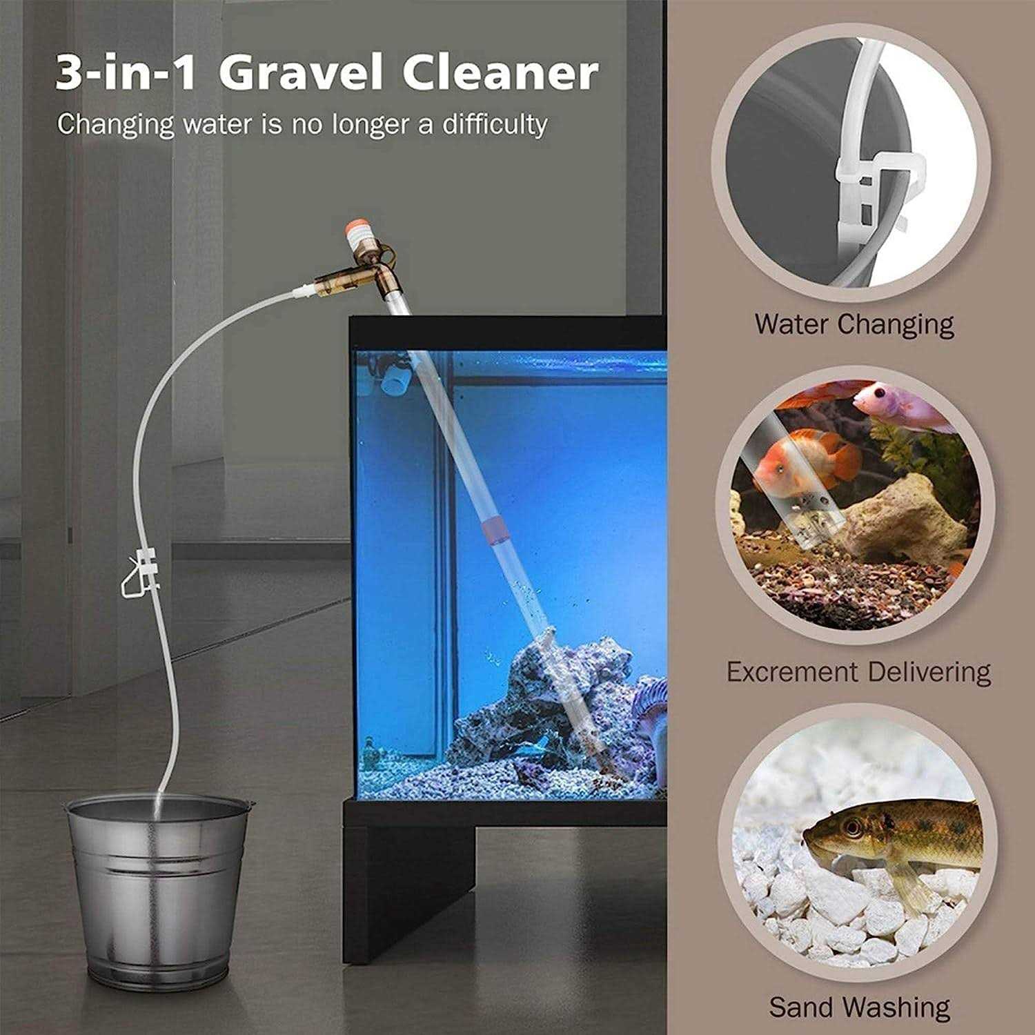 Aquarium Gravel Cleaner Fish Tank Kit Long Nozzle Water Changer for Water Changing and Filter Gravel Cleaning with Air-Pressing Button and Adjustable - Pet Supplies online store