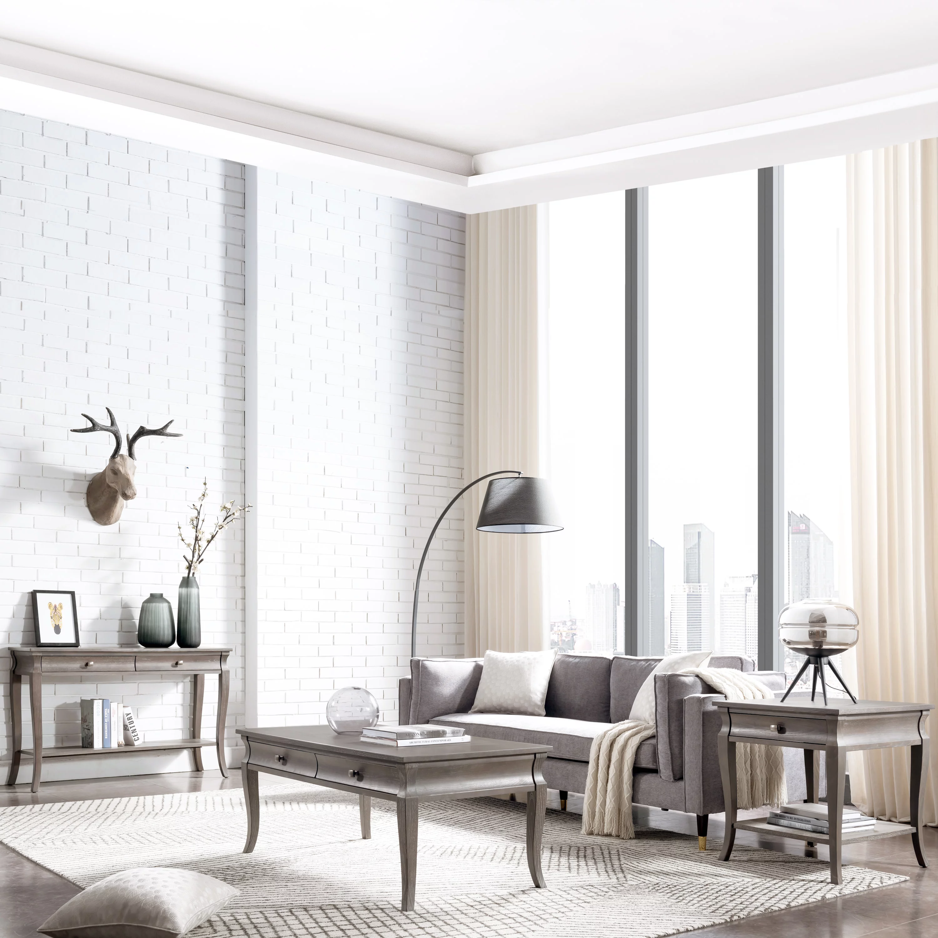 Leick Home 11607-GW Luna One Drawer Side Table and Shelf, Gray Wash